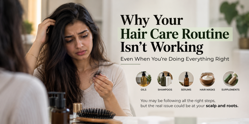 Early signs of hair thinning showing a wider hair parting and visible scalp